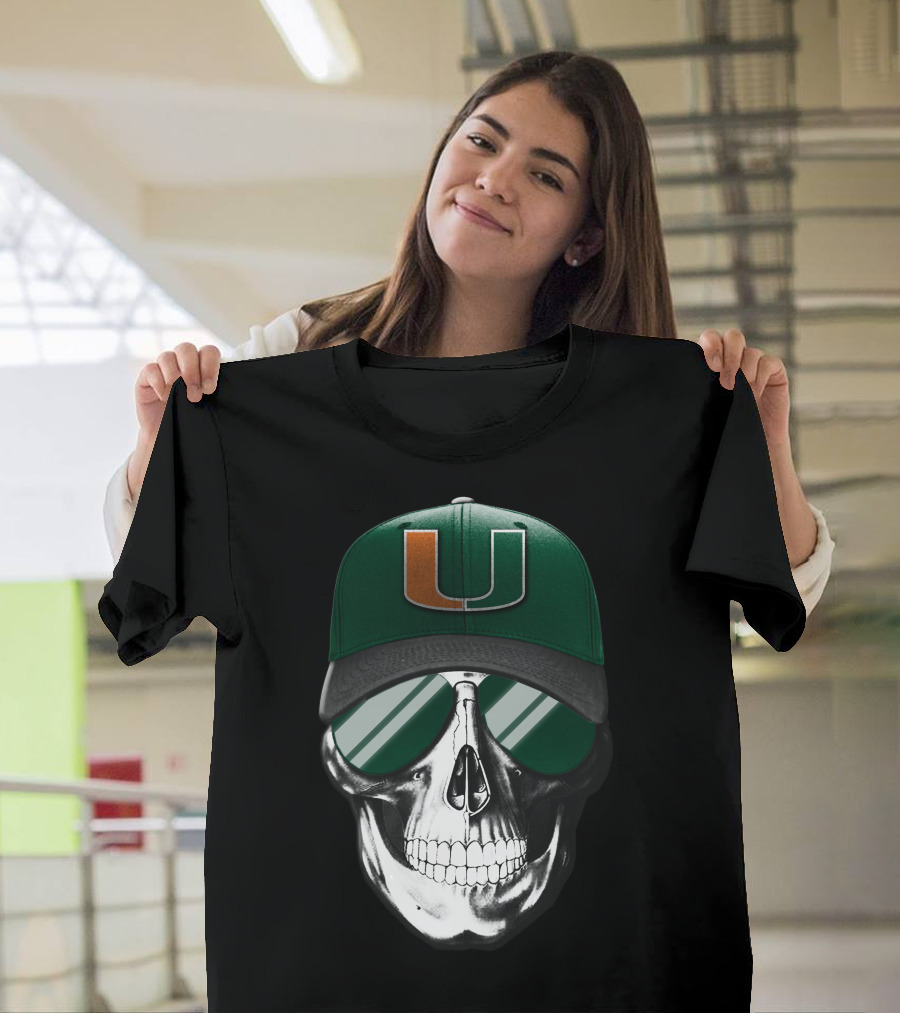 Miami Hurricanes Skull Cap with Reflective Sunglasses T-Shirt