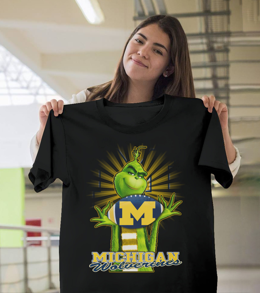 Michigan Wolverines Grinch Holding Football T-Shirt