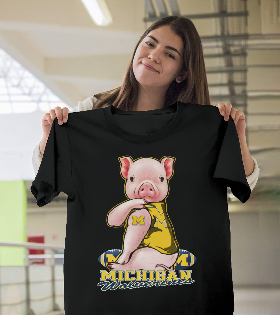 Michigan Wolverines Pig Football T-Shirt