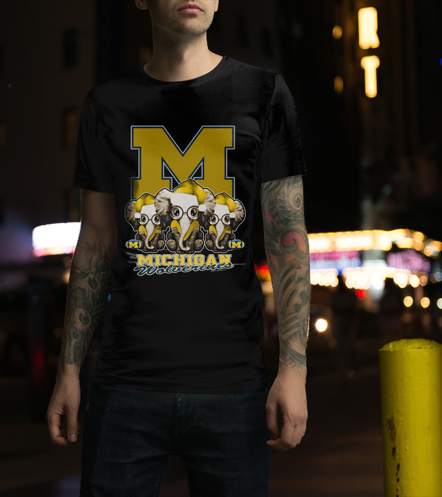Michigan Wolverines Three Elephants With Glasses Holiday T-Shirt