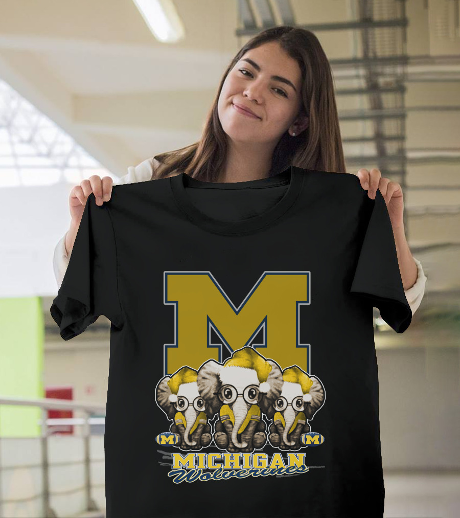 Michigan Wolverines Three Elephants With Glasses Holiday T-Shirt