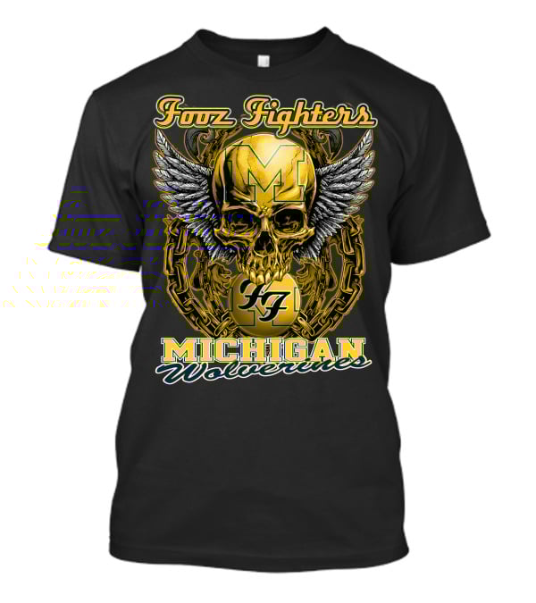 Foor Fighters Michigan Wolverines Skull Wings Chain T-Shirt