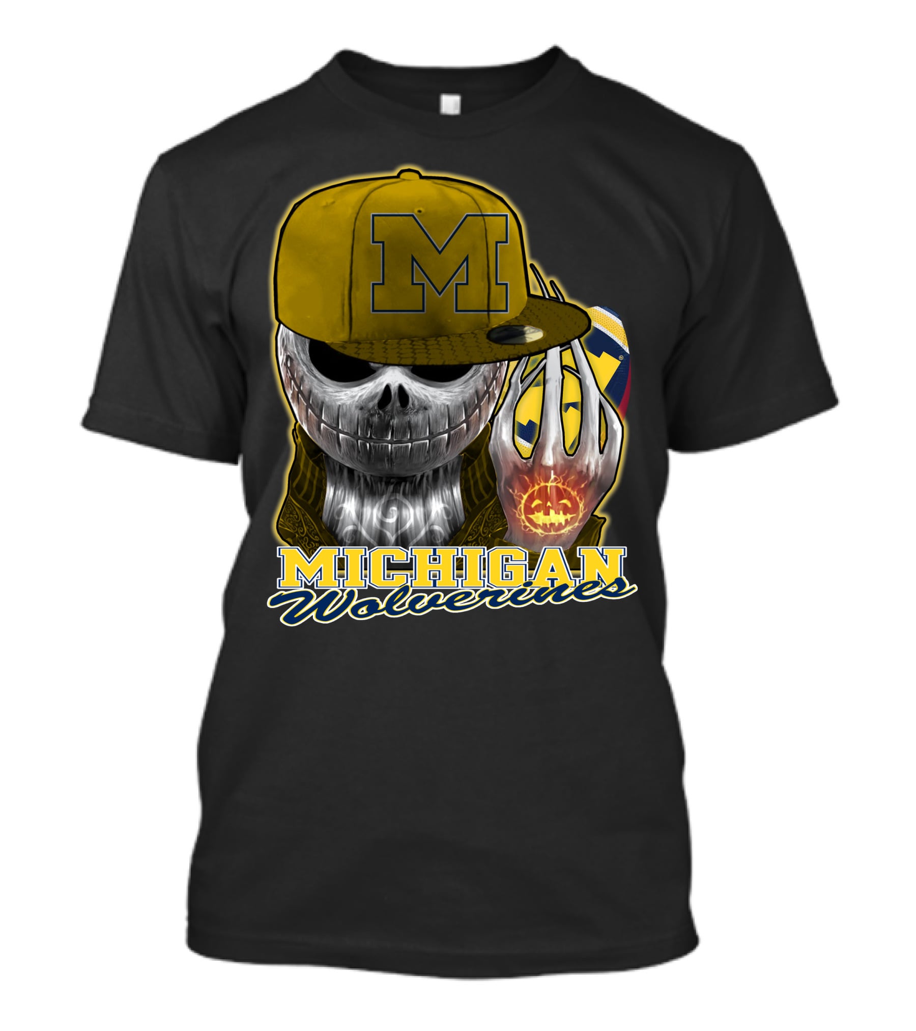 Jackskull Michigan Wolverines Halloween Skull With Wolverine Colors And Cap T-Shirt