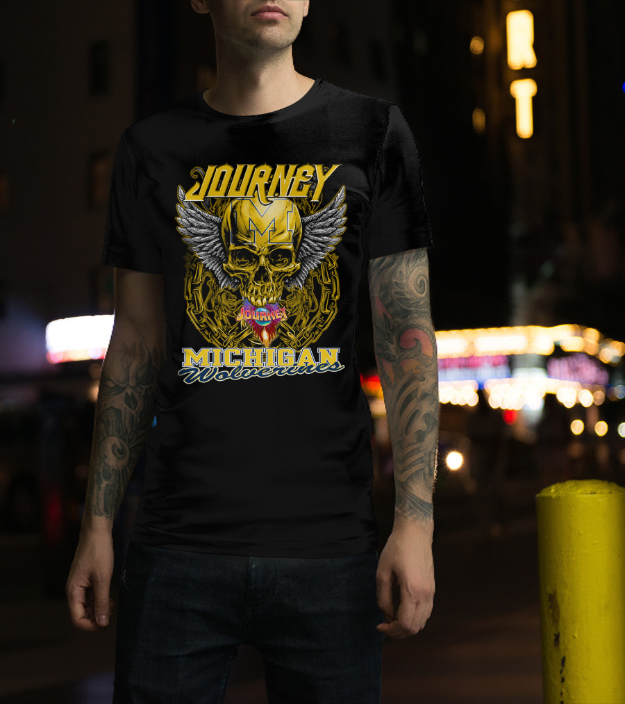 Journey Michigan Wolverines Skull Wings Chain T-Shirt