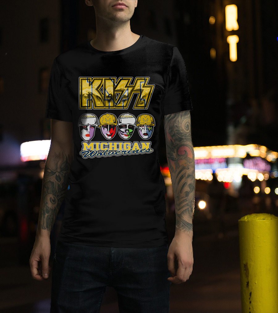 KISS Michigan Wolverines Faces In Helmets T-Shirt