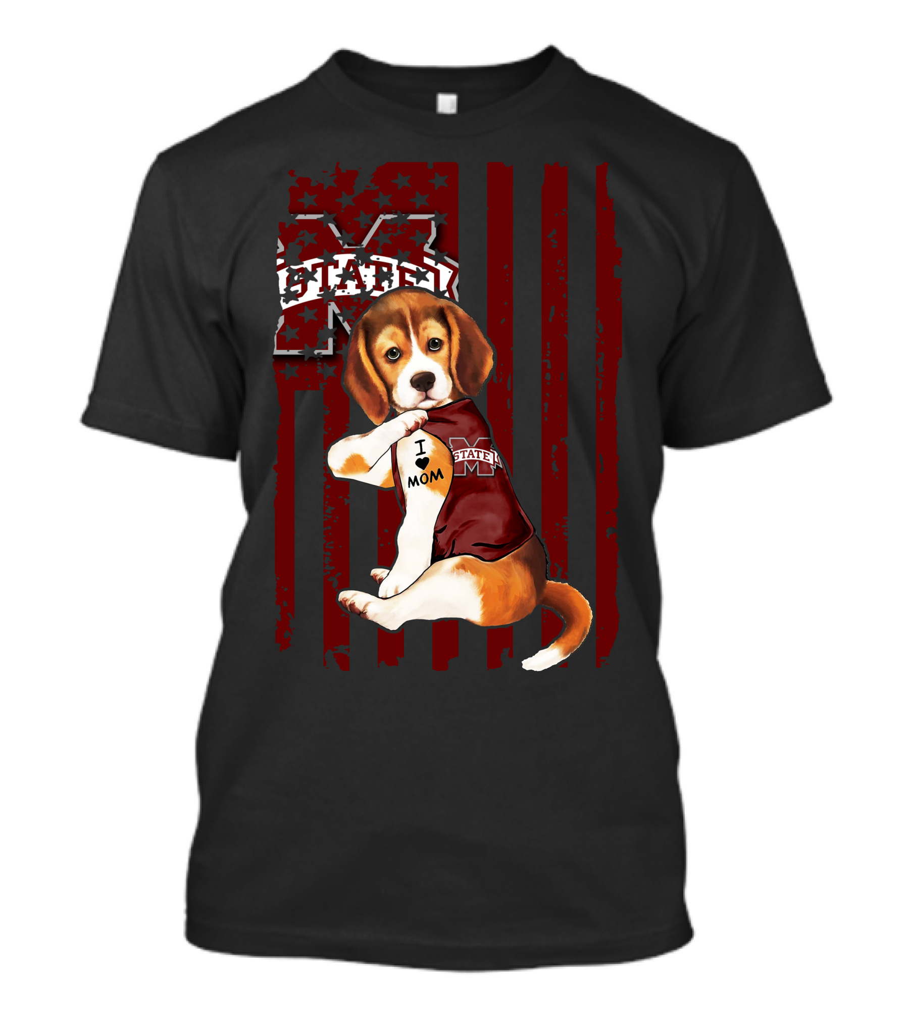 Mississippi State Bulldogs Beagle With I Love Mom Tattoo T-Shirt