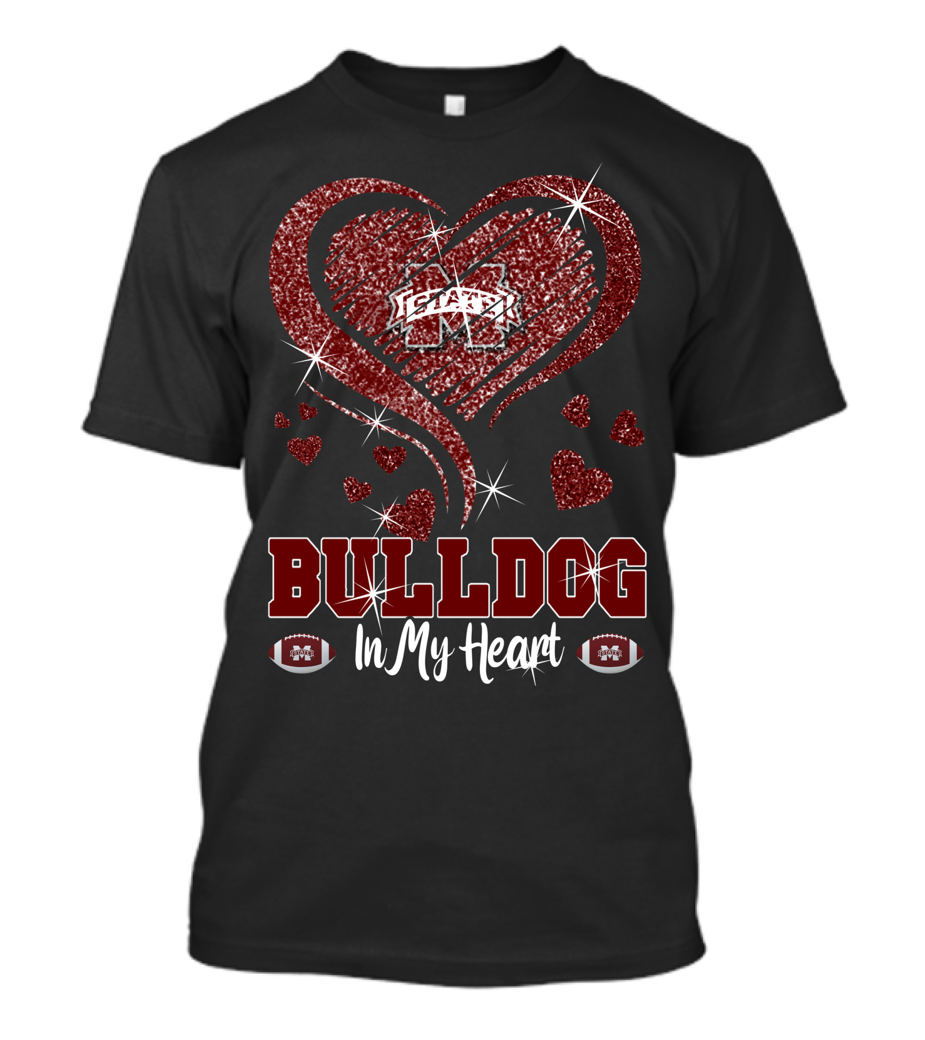 Bulldog In My Heart Mississippi State Football Sparkle T-Shirt