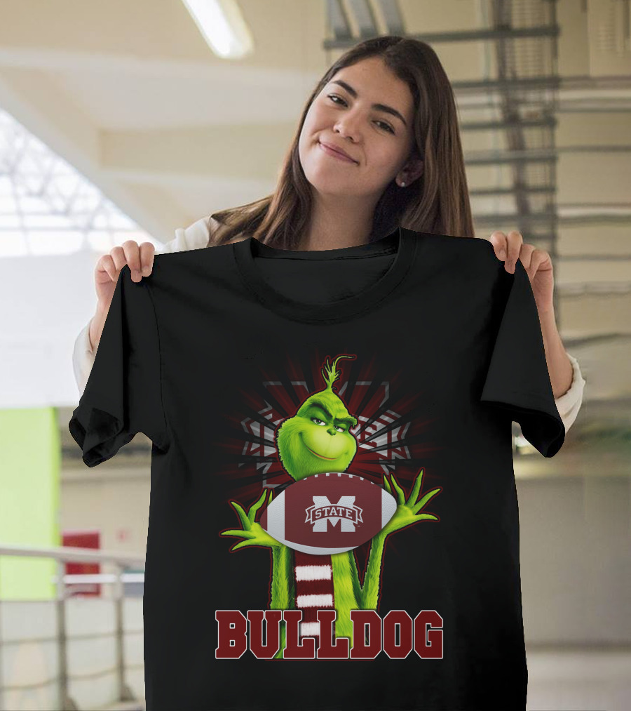 Mississippi State Bulldogs Grinch Holding Football T-Shirt