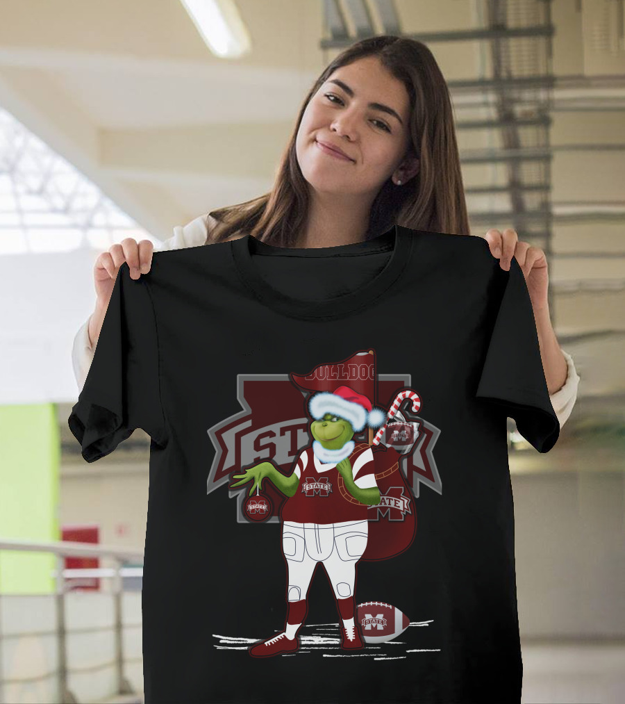 Grinchxmas Mississippi State Bulldogs Christmas Football Santa Dog T-Shirt