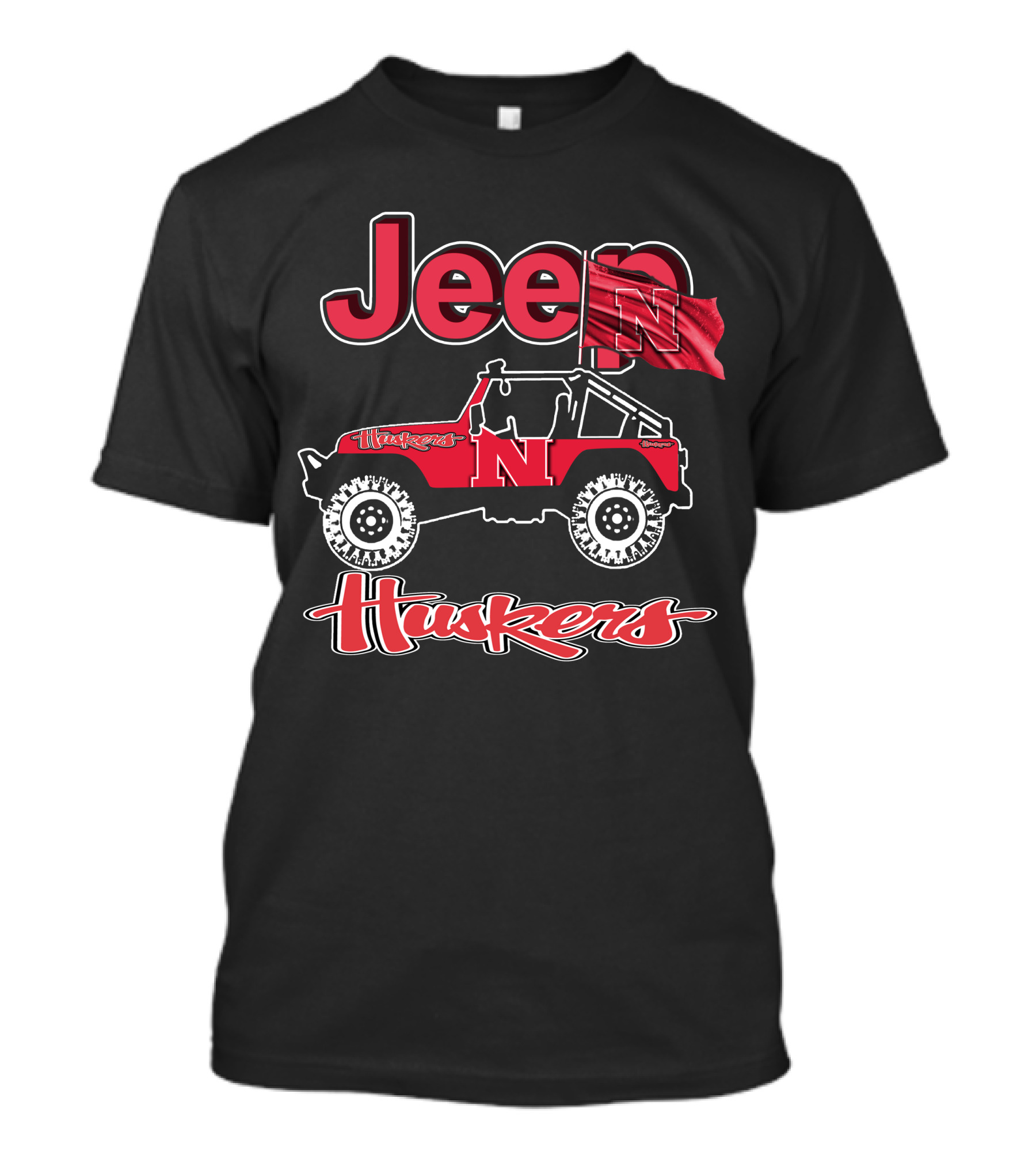 Jeep Nebraska Cornhuskers Husker Red N Flag T-Shirt