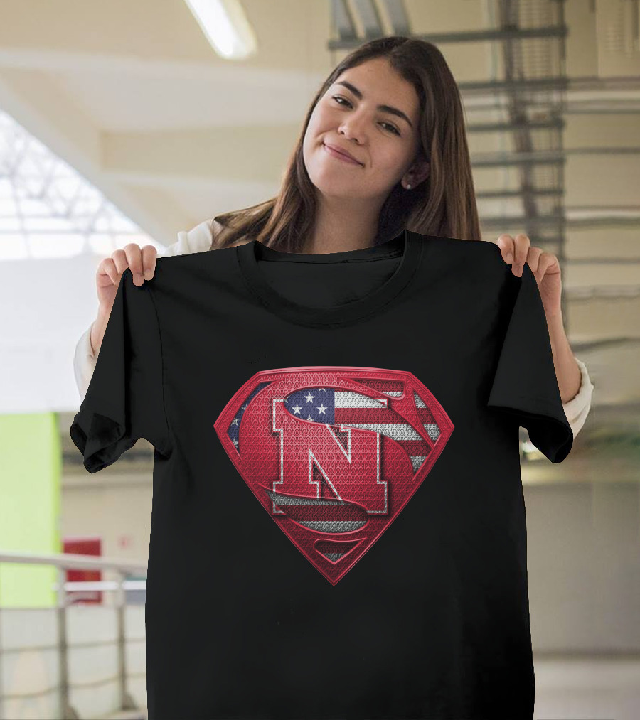 Superman Logo Style Nebraska Cornhuskers With American Flag Theme T-Shirt
