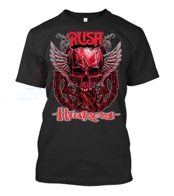 RUSH Nebraska Huskers Winged Skull Chain T-Shirt
