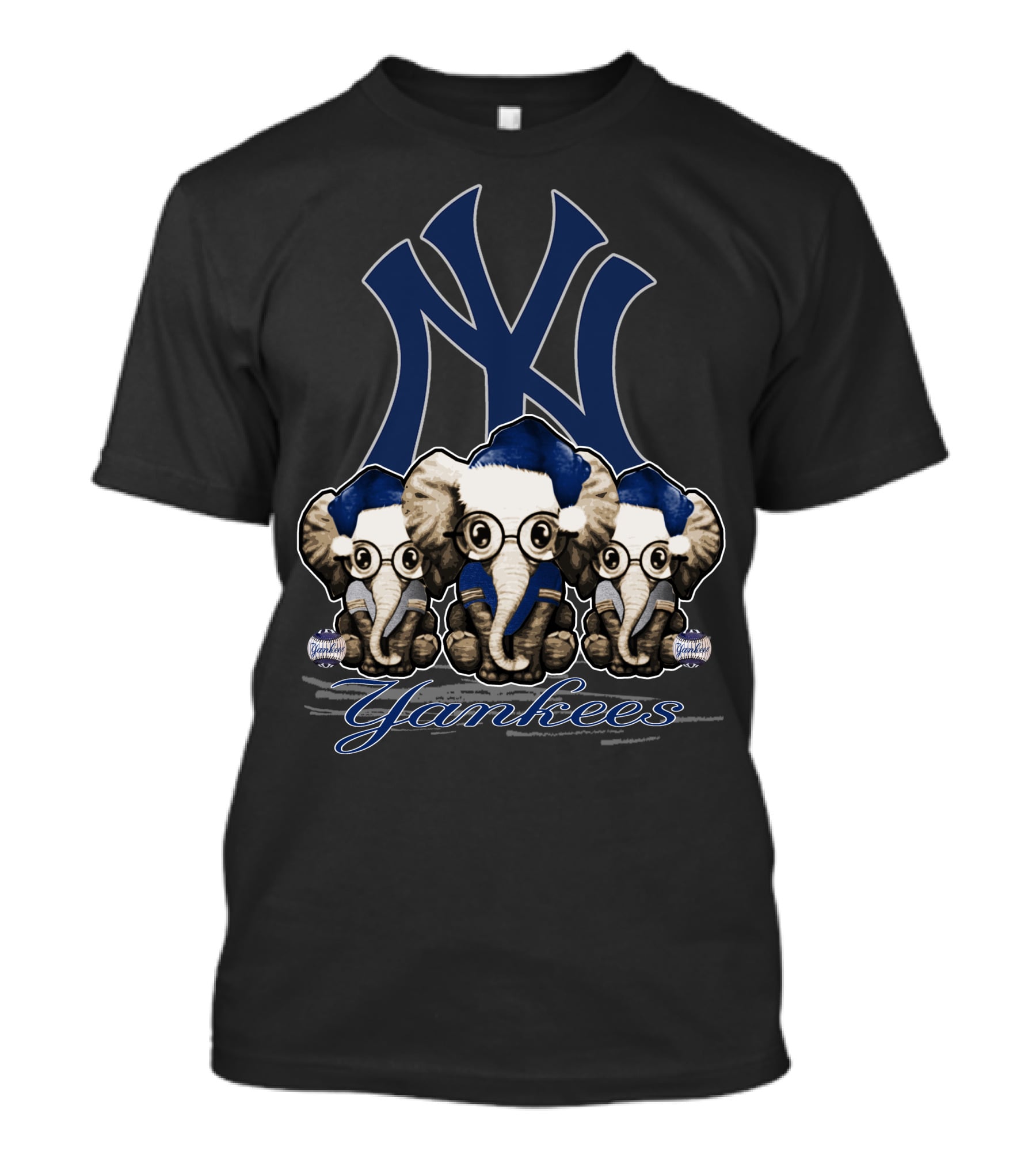 Elephant Xmas New York Yankees Blue Santa Hat Trio T-Shirt