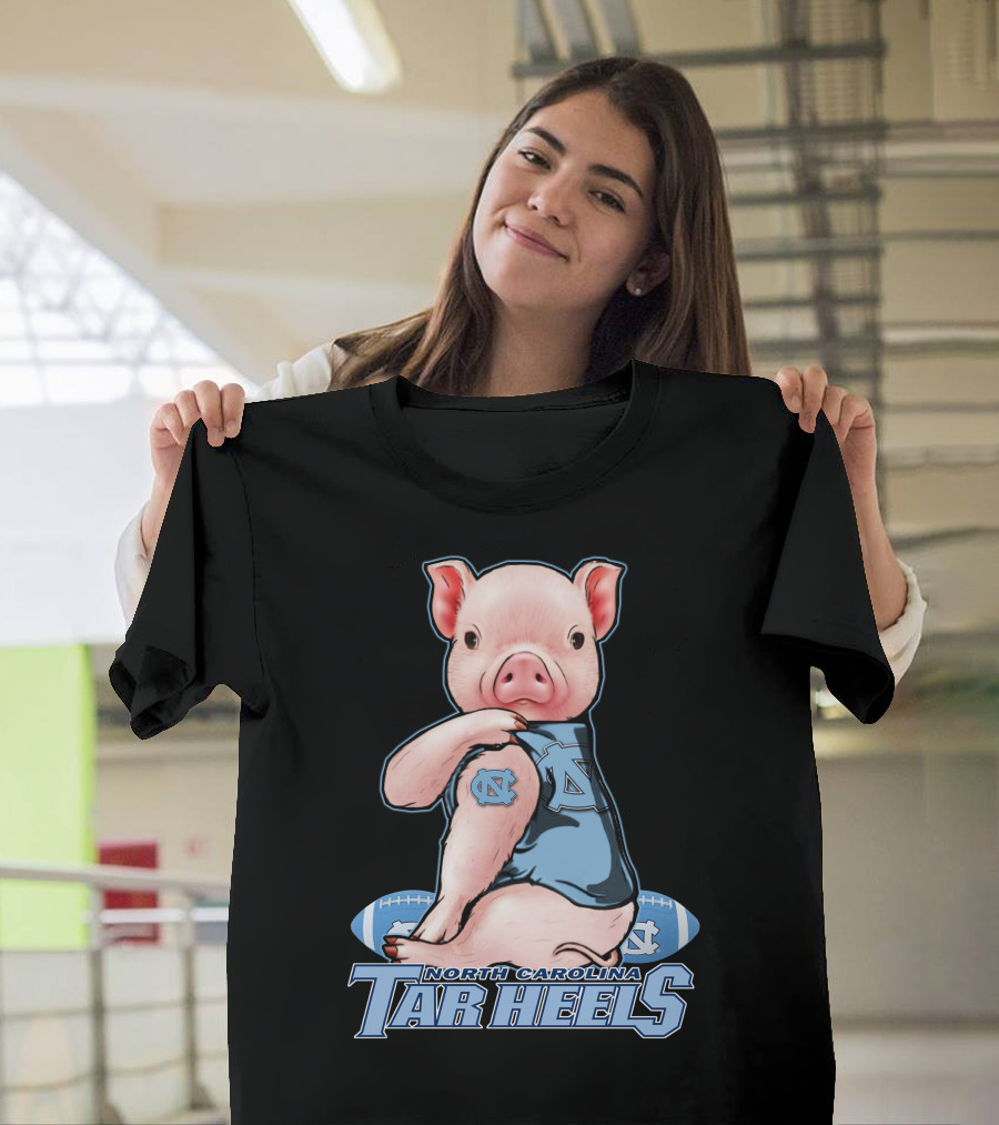 North Carolina Tar Heels Pig With Football And Team T-Shirt