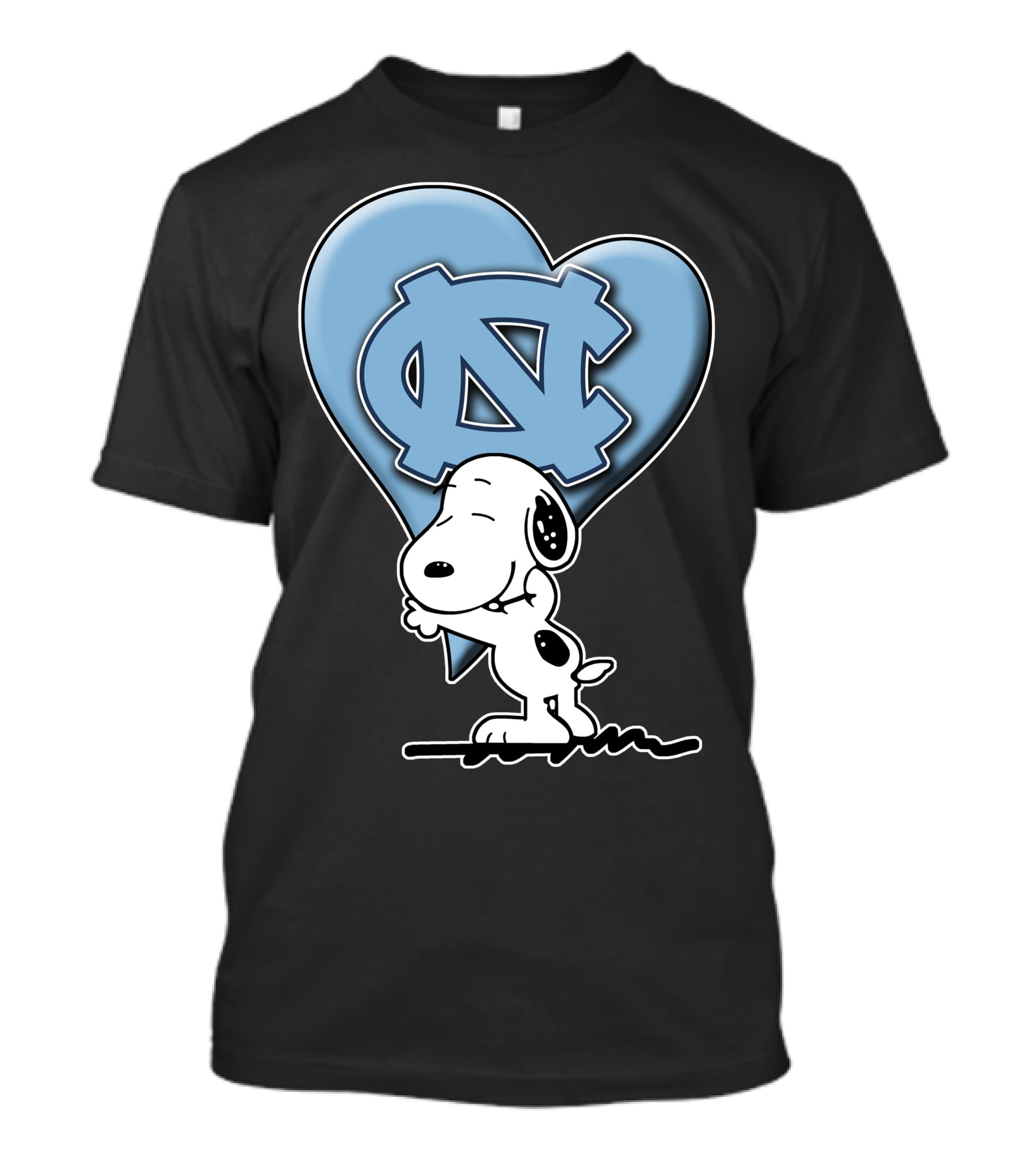 Snoopy Hugging North Carolina Tar Heels Logo Heart T-Shirt