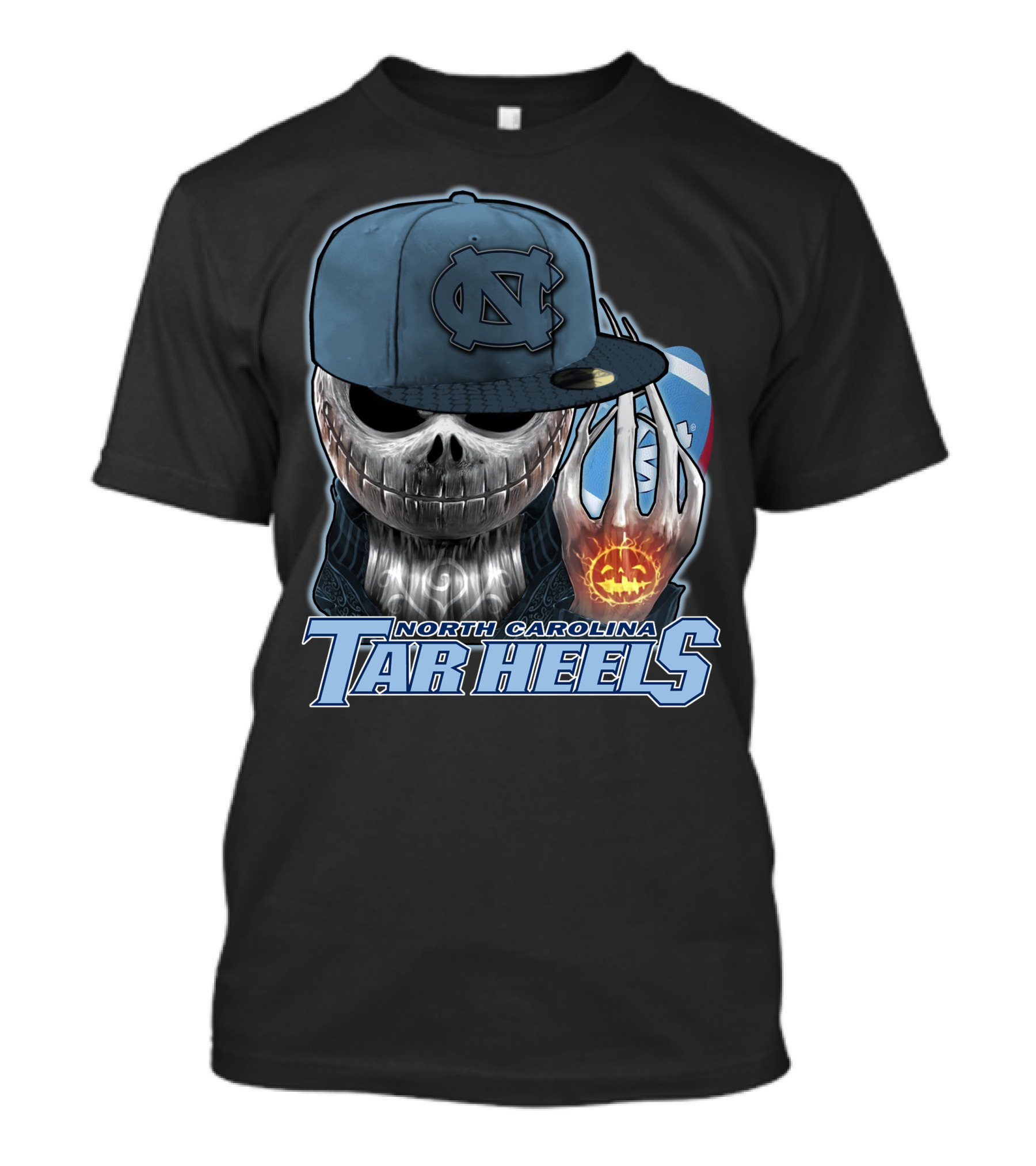 North Carolina Tar Heels Jack Skellington Skull Halloween Fan T-Shirt