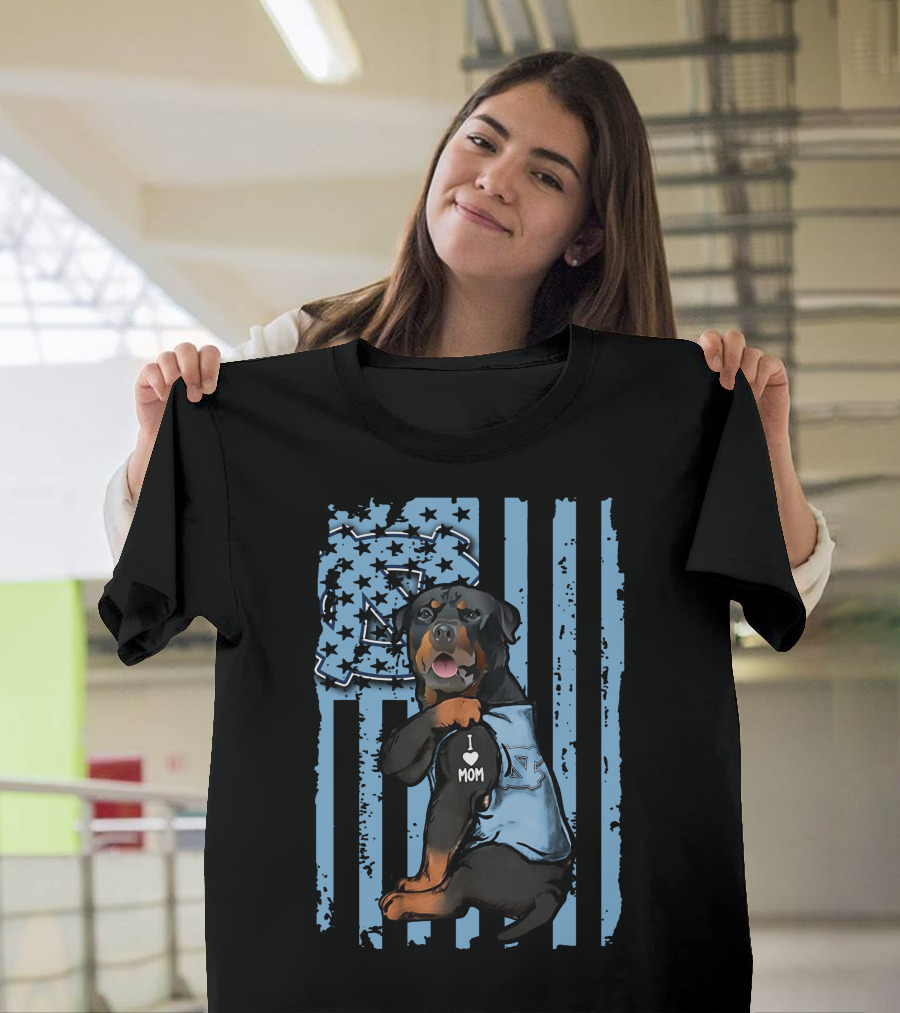 Rottweiler I Love Mom North Carolina Tar Heels Stripes Star T-Shirt