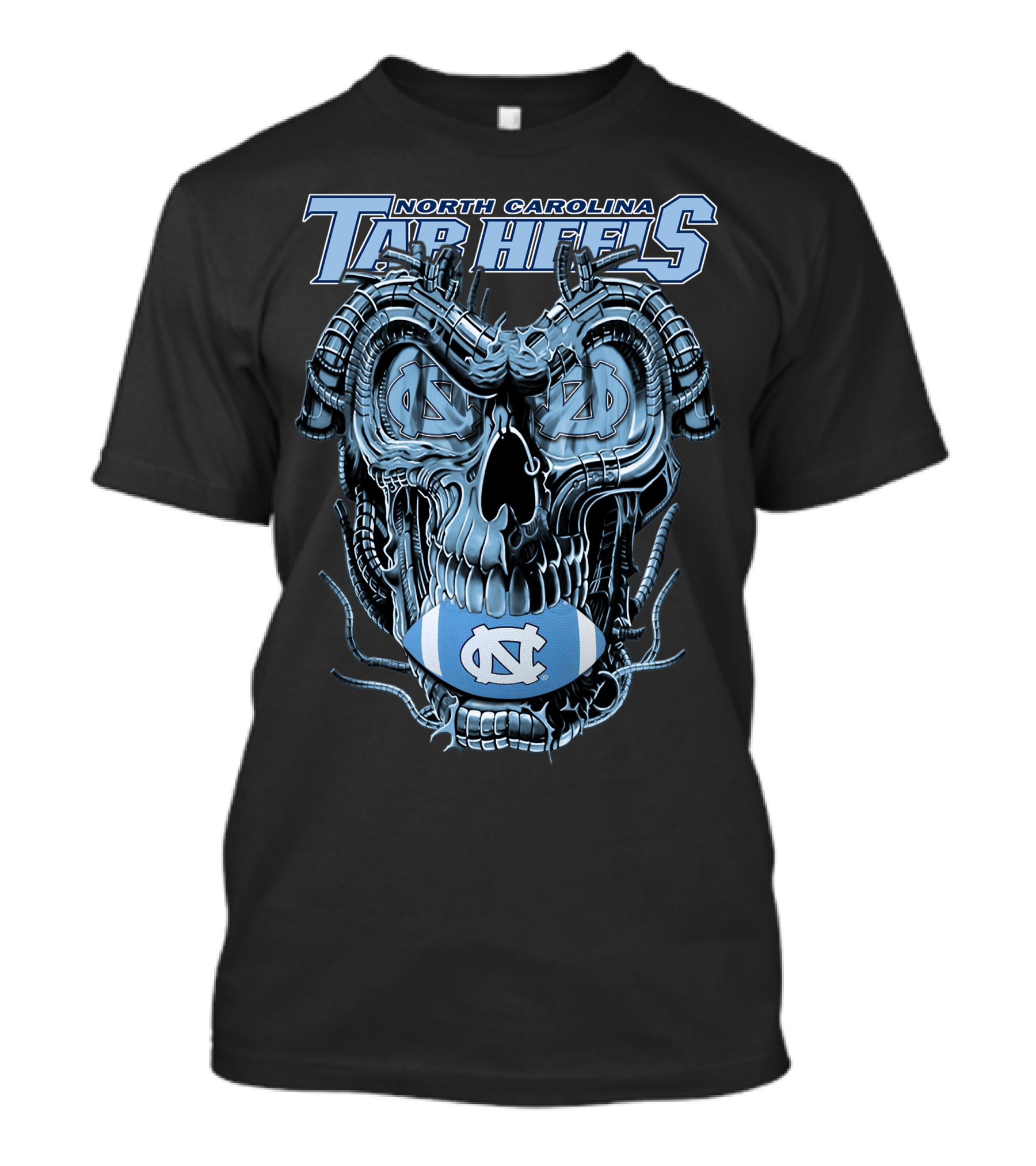 Dragonskull North Carolina Tar Heels Skull Football T-Shirt
