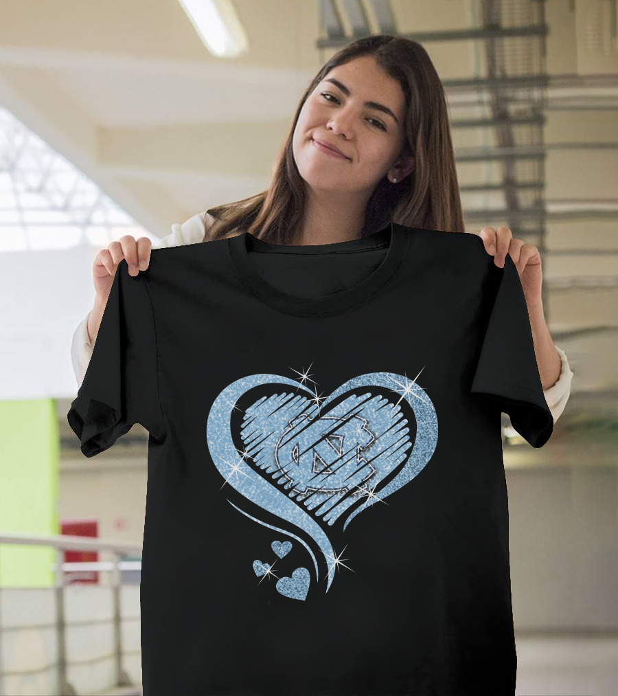 Heart Diamond UNC Tar Heels Logo Sparkle T-Shirt
