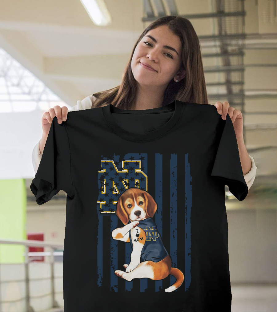 Beagle I Love Mom Notre Dame ND Irish T-Shirt