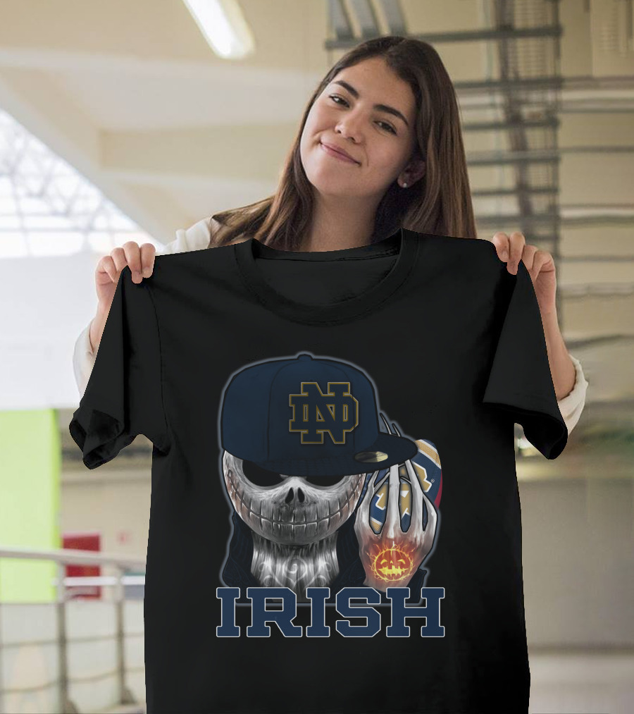 Notre Dame ND Irish Jackskull Pumpkin Football T-Shirt