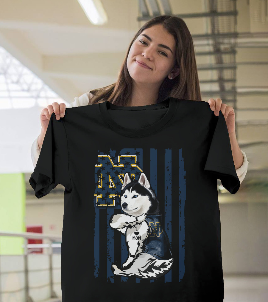 Notre Dame Fighting Irish Siberian Husky I Love Mom T-Shirt