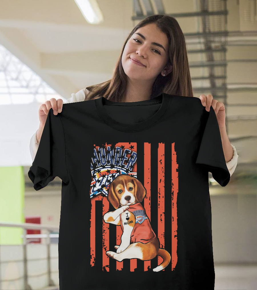 Oklahoma City Thunder Beagle Puppy Tattoo I Love Mom T-Shirt
