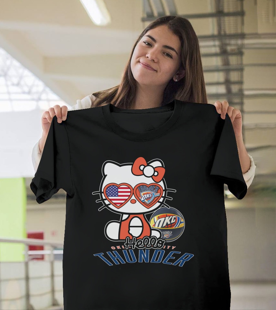 Hello Kitty Oklahoma City Thunder OKC Basketball USA Flag T-Shirt