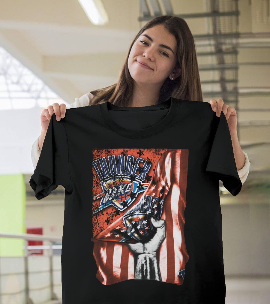Thunder OKC Basketball Flag Grunge Print T-Shirt