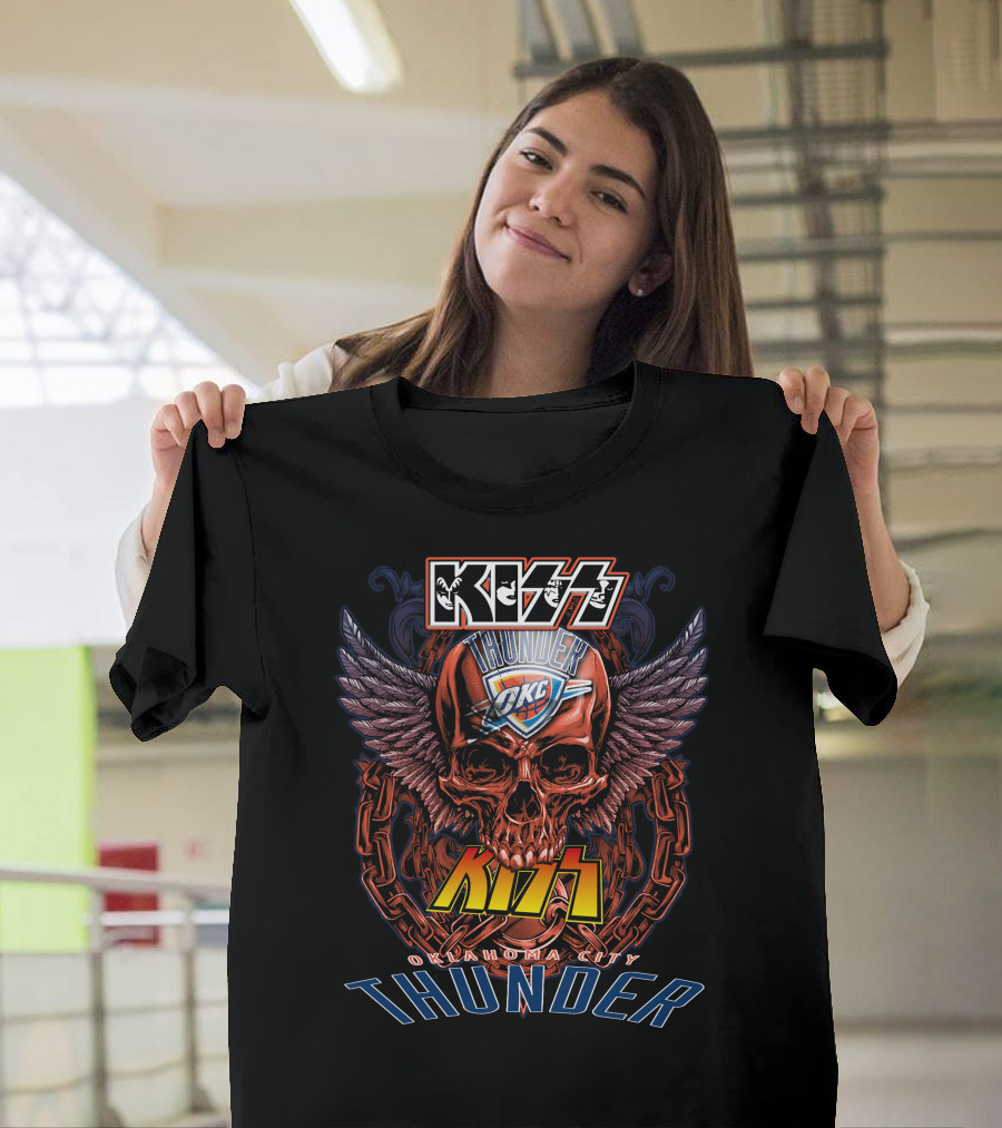 Kiss Oklahoma City Thunder Skull Wings T-Shirt