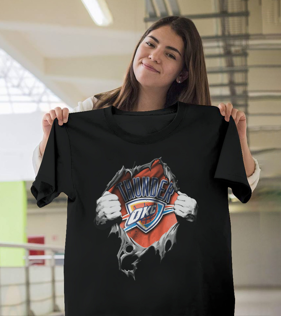 Torn Thunder OKC Basketball Fan T-Shirt