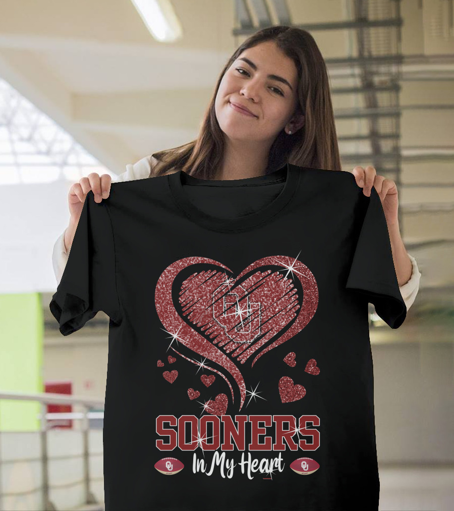 Sooners In My Heart OU Football Love Sparkle Hearts T-Shirt