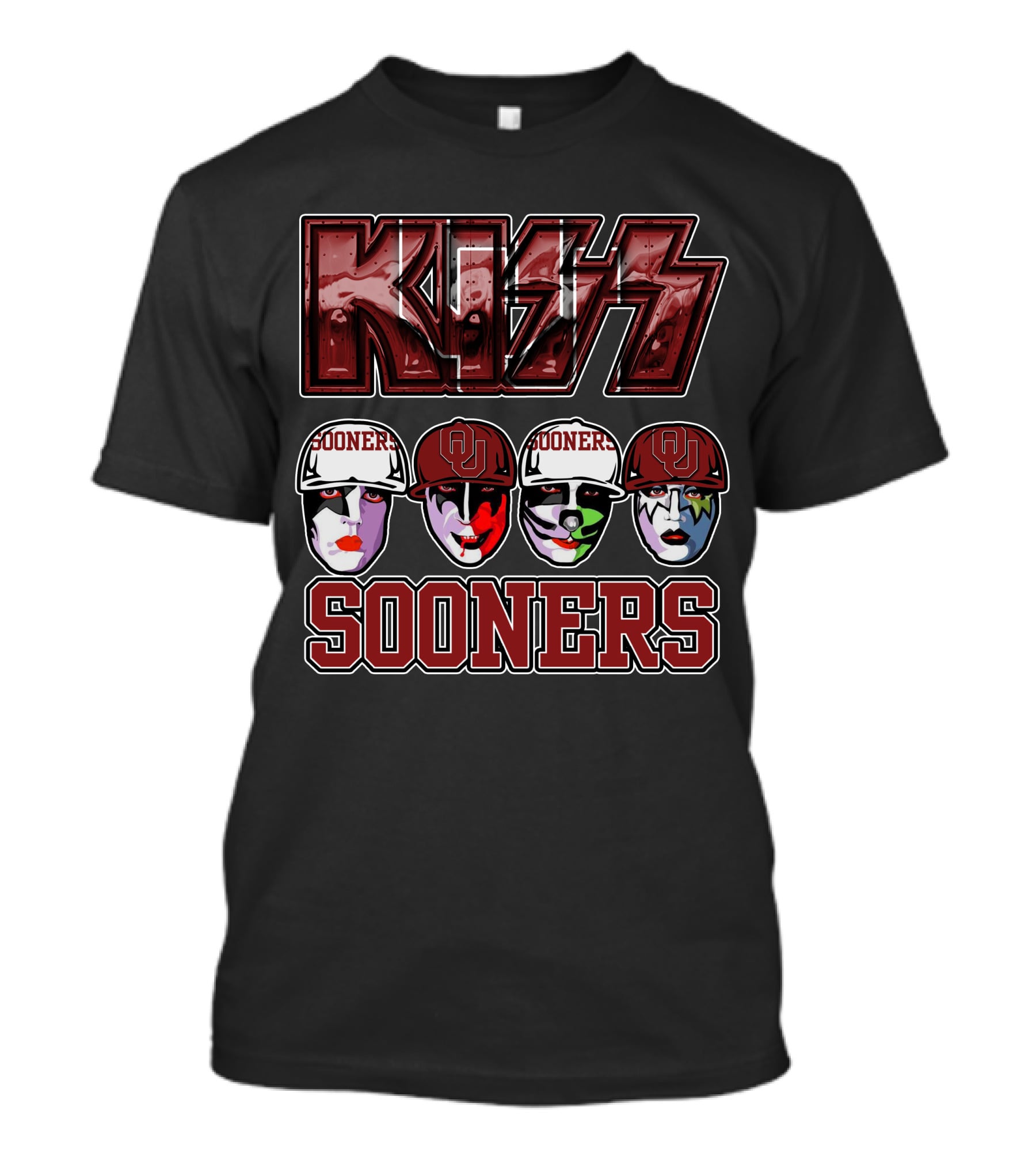 KISS Sooners Oklahoma Faces In Makeup And Hats T-Shirt