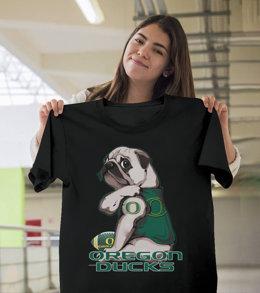 Pug Wearing Oregon Ducks Football Jersey T-Shirt