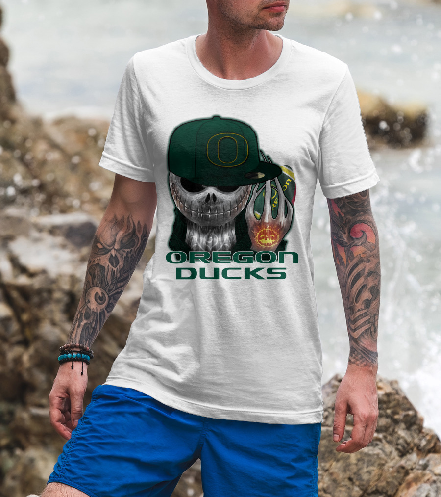 Oregon Ducks Jack Skellington Skull Halloween Football T-Shirt