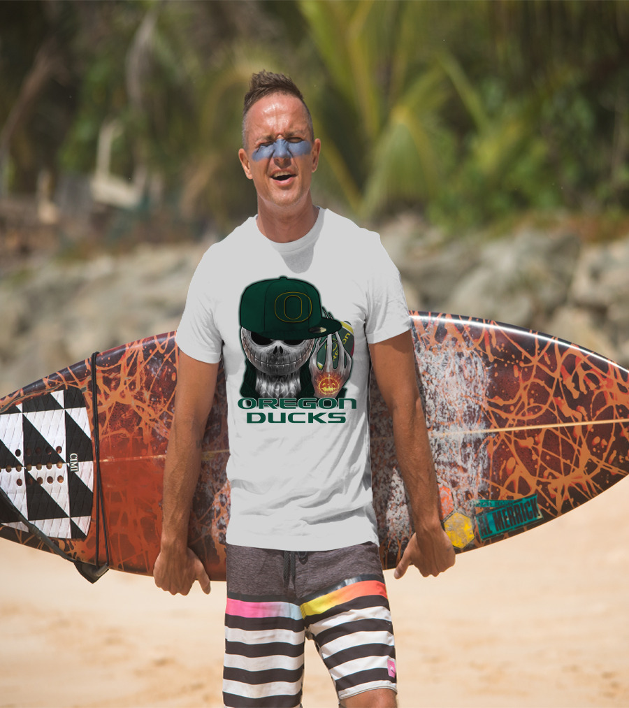 Oregon Ducks Jack Skellington Skull Halloween Football T-Shirt