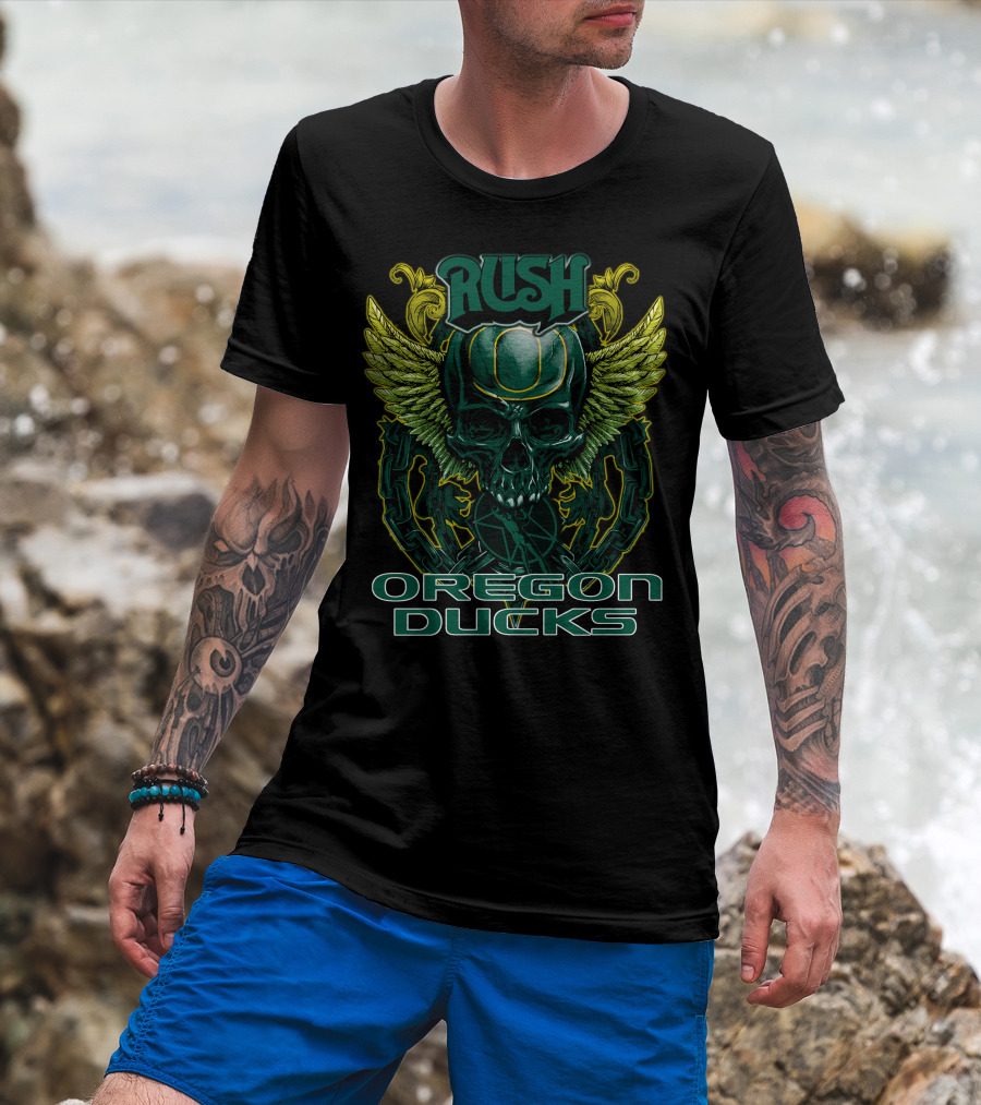 Rush Oregon Ducks Winged Skull Emblem T-Shirt