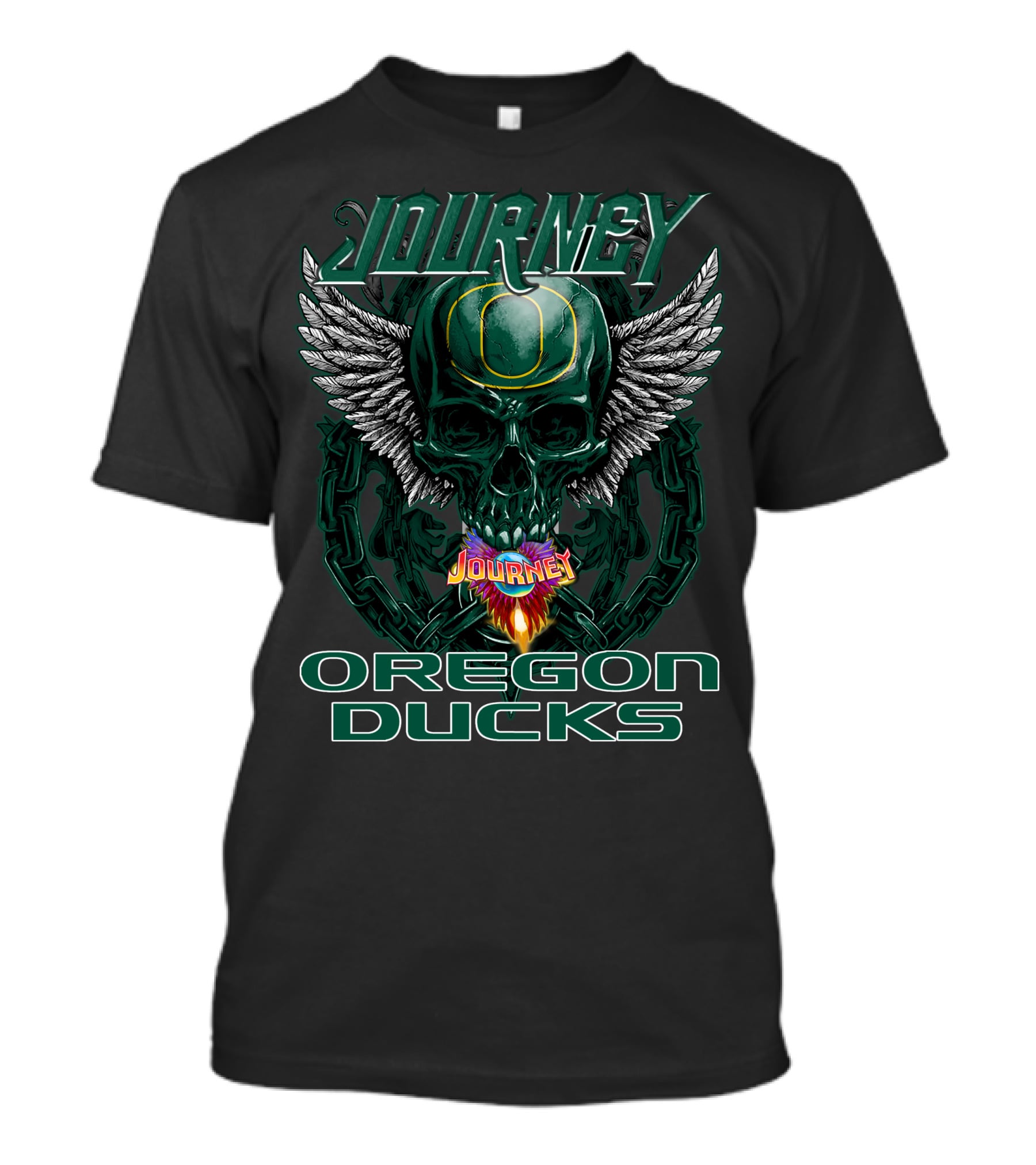 Journey Oregon Ducks Skull With Wings And Chains T-Shirt