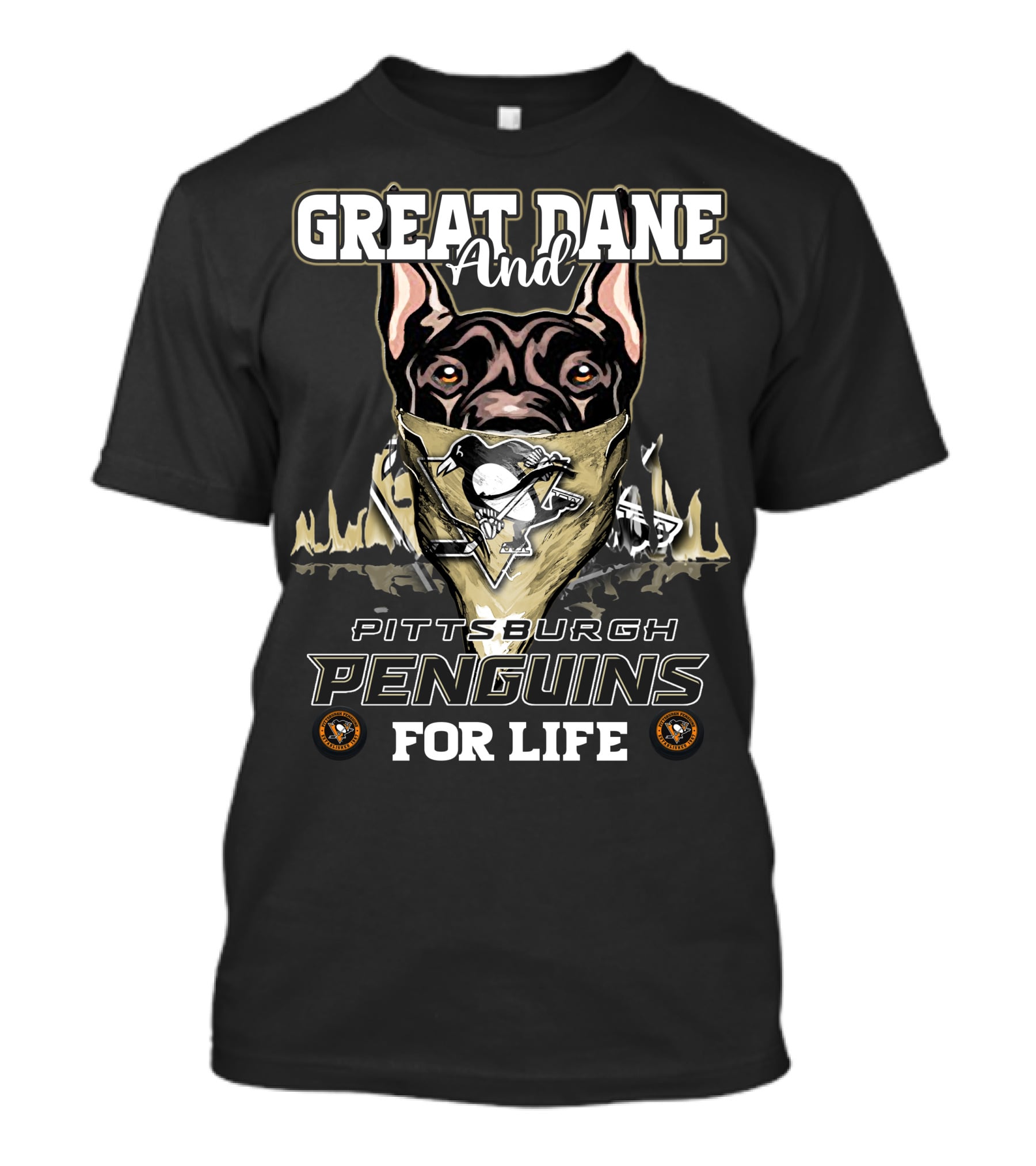 Great Dane And Pittsburgh Penguins For Life T-Shirt
