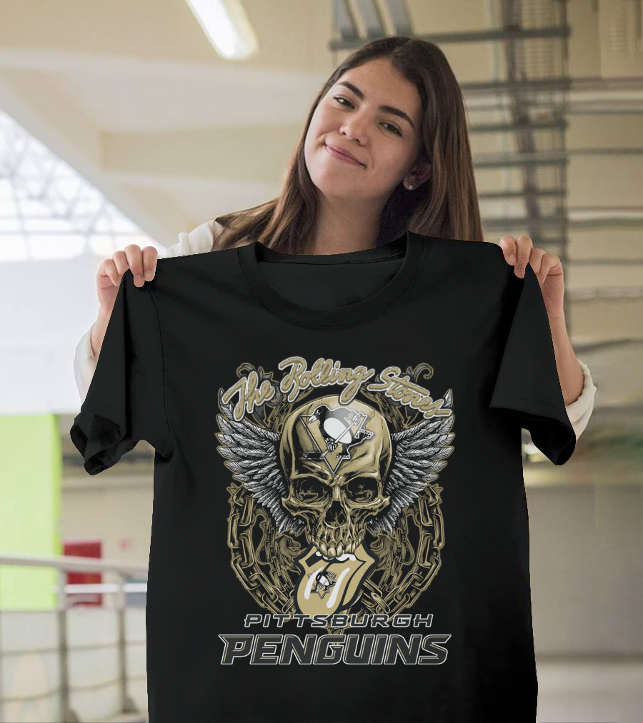 The Rolling Stones Pittsburgh Penguins Skull And Wings Logo Collaboration T-Shirt