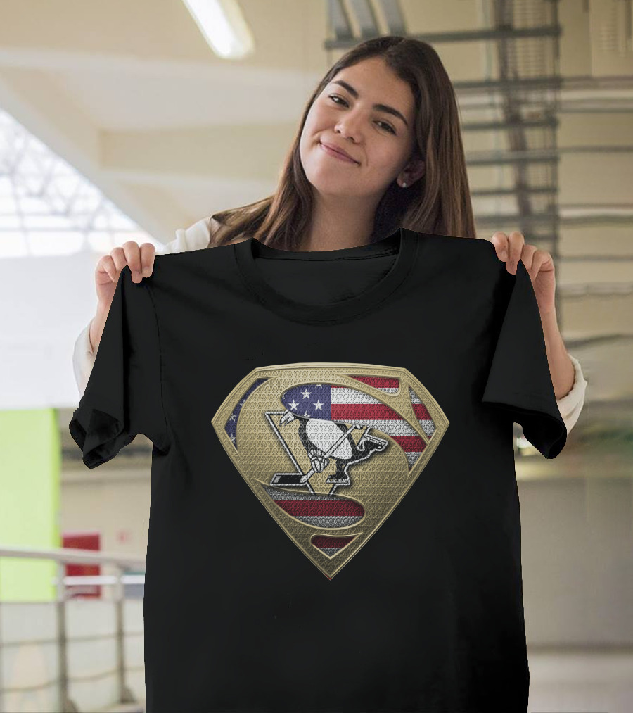 Pittsburgh Penguins American Flag Superman Shield T-Shirt