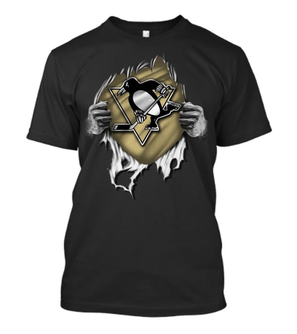 Torn Pittsburgh Penguins Logo Hockey Ripped T-Shirt