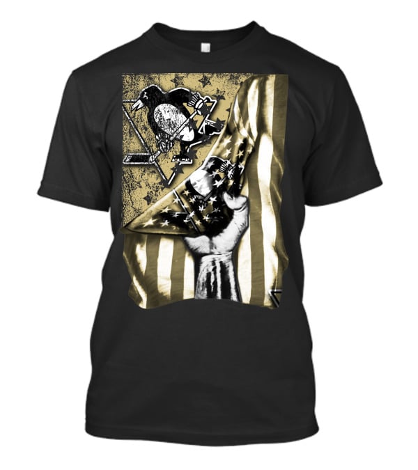 Pittsburgh Penguins Logo With American Flag And Raised Fist T-Shirt