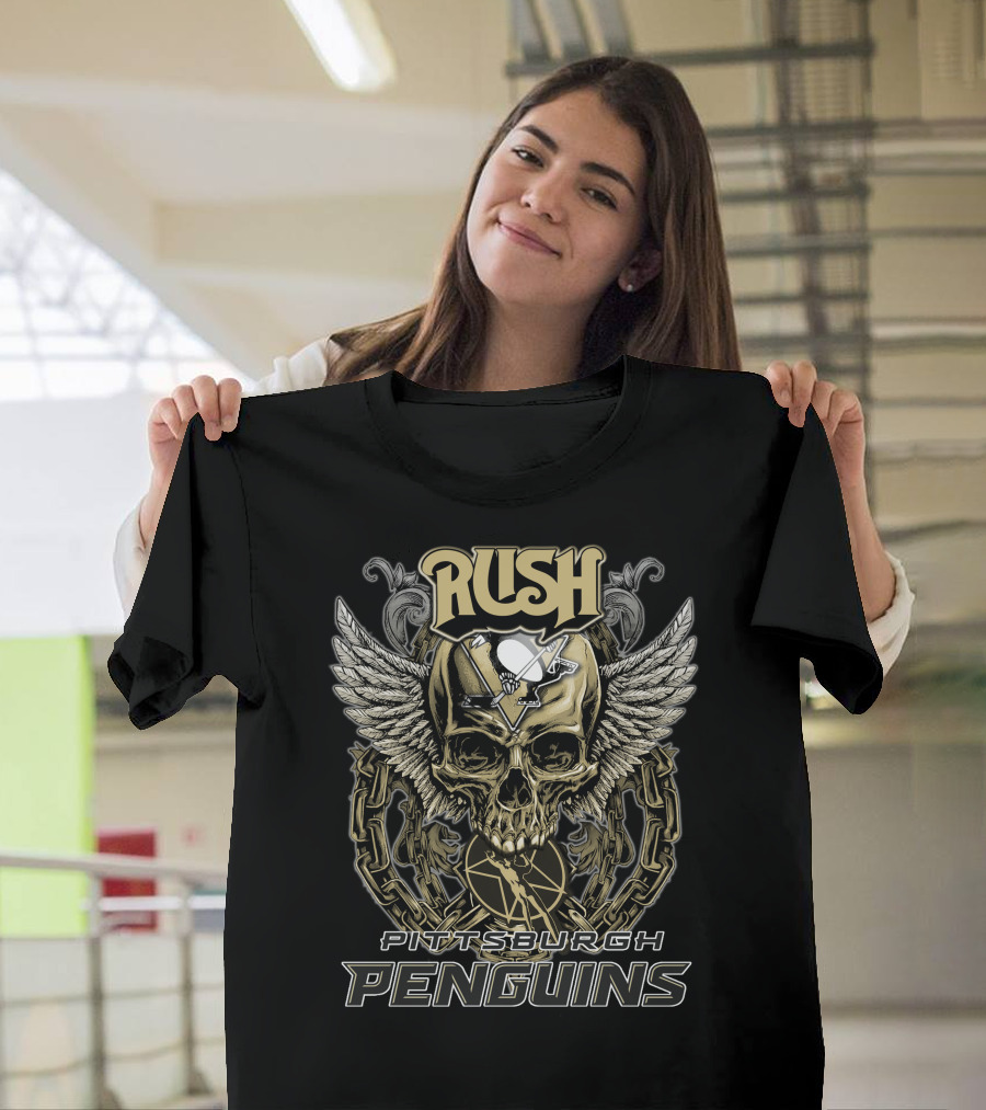 Rush Pittsburgh Penguins Skull Wings Hockey Chains T-Shirt