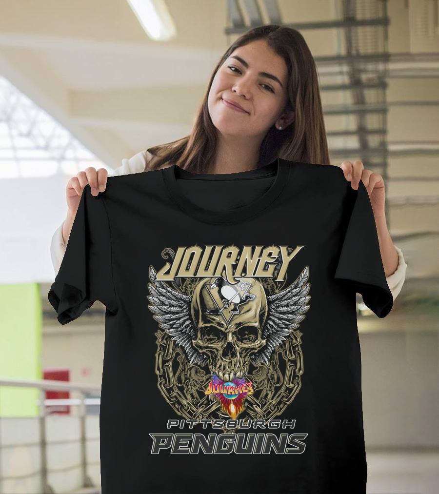 Journey Pittsburgh Penguins Skull Wings Chains T-Shirt