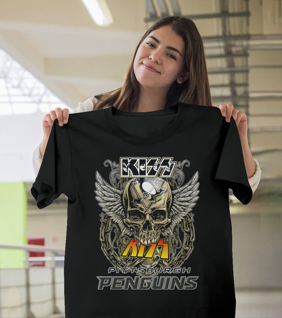 Kiss Pittsburgh Penguins Skull Wings Chains T-Shirt