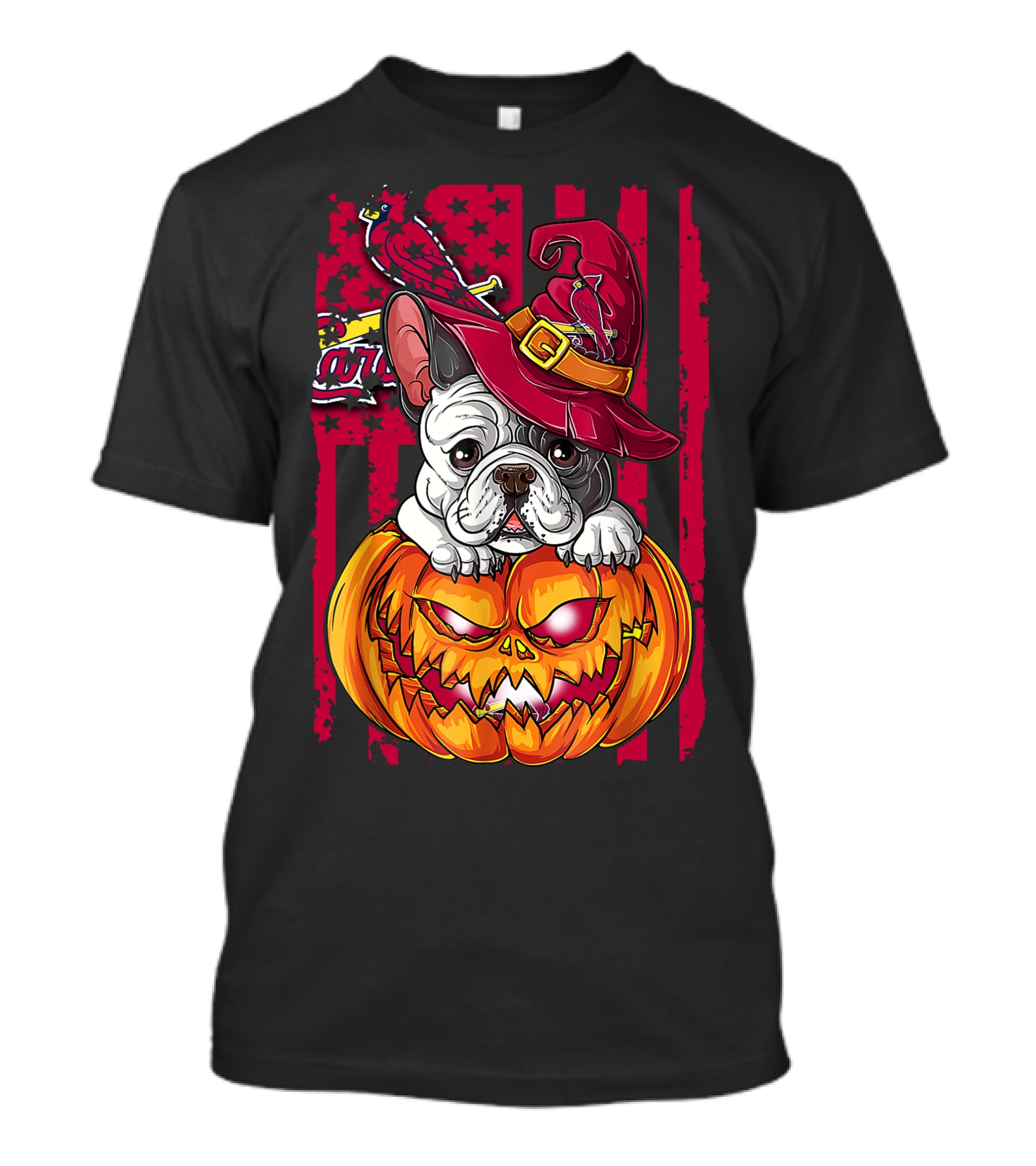 Hlw Bulldog Pumpkin Witch Hat St. Louis Cardinals Halloween T-Shirt