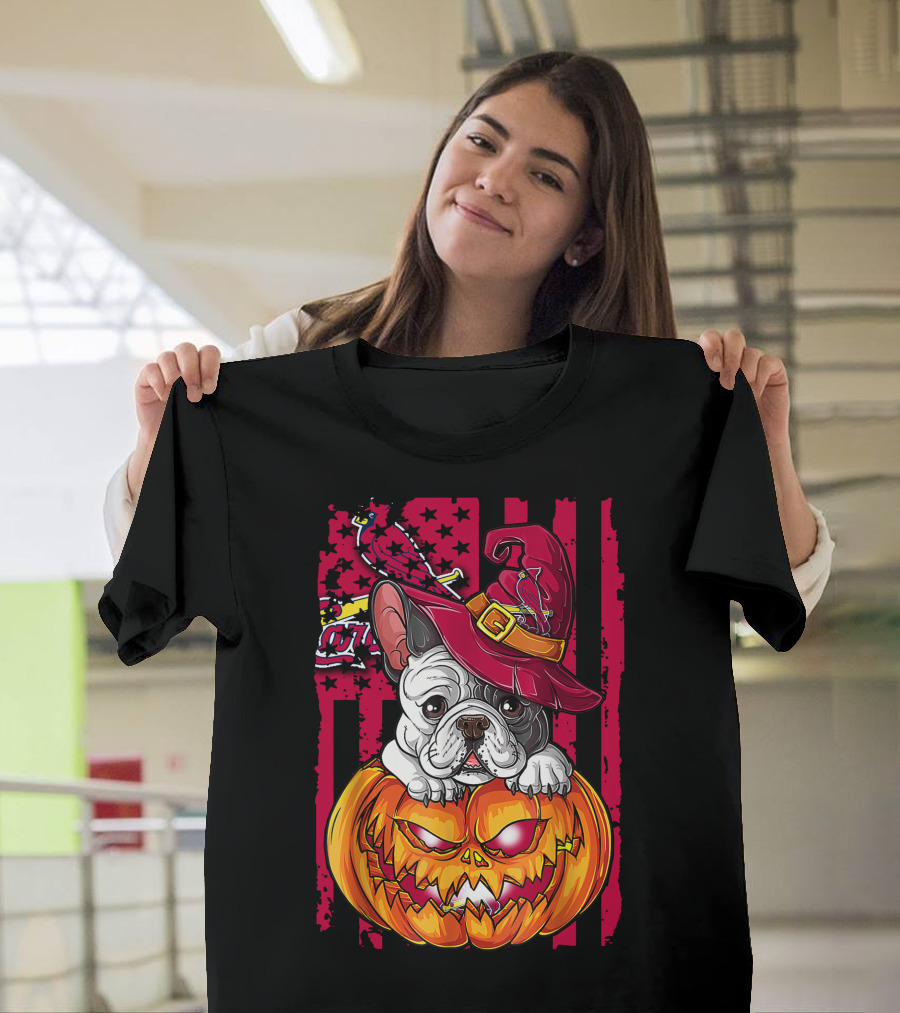 Hlw Bulldog Pumpkin Witch Hat St. Louis Cardinals Halloween T-Shirt