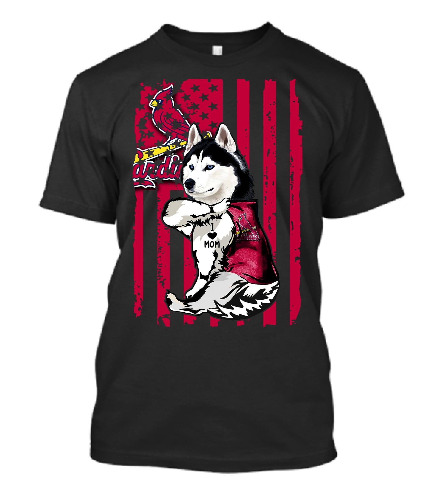 Siberian Husky St. Louis Cardinals Fan With Love Mom Tattoo T-Shirt