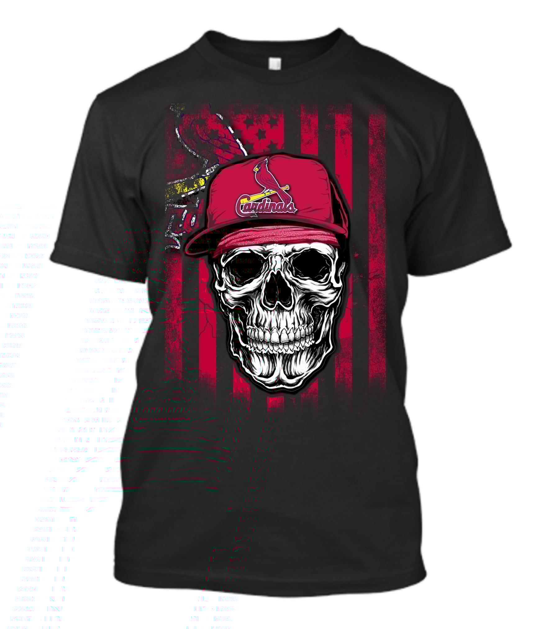 Skull St. Louis Cardinals Hat With American Flag Background T-Shirt